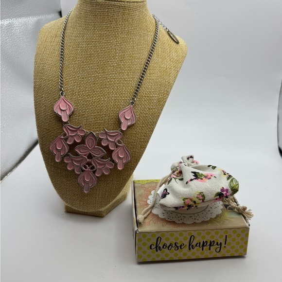 Retired PreOwned Plunder “Sue” Statement Necklace Soft Pink 18”-21” Box and Bag - Picture 2 of 16